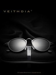 Gafas de sol de marca VEITHDIA, gafas de sol de moda, gafas de sol polarizadas Vintage con revestimiento UV400, gafas redondas para hombre para mujer VT6358 L230523