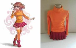 Velma oranje trui rood geplooide rok outfit cosplay kostuum6489692