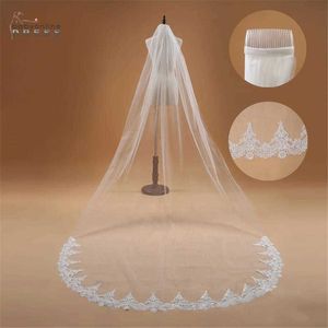 VELOS DE NOVIA 3M Kant bruiloft sluiert een laag bruid sluier met kam bruiloft accessoires kant rand ivoor wit beige appliques x0726