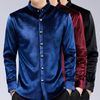 T-shirts rouges de velours pour Hommes Blue Velvet Robe Mandarin Collier de grande taille Claret Année chinoise Toile de Noël Bourgogne Hommes Casual