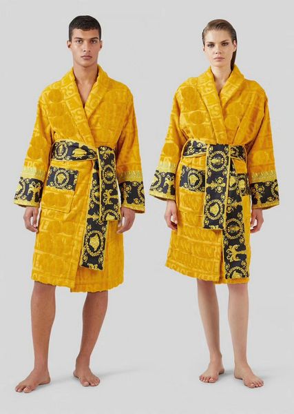 Velours 100% coton peignoir robe designers baroque mode pyjamas hommes femmes lettre jacquard impression manches baroques col châle ceinture de poche