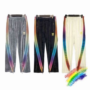 Pantalon de jogging à aiguille en velours Awge Hommes Femmes Papillon Aiguilles brodées Pantalon de survêtement à cordon Pantalon à sangle rayé T220721