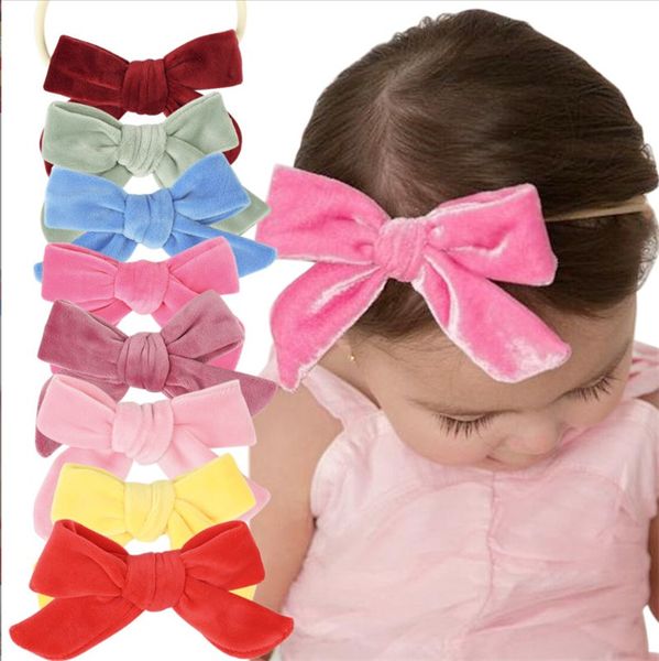 Velvet Baby Bows Band Hair Soft Nylon Band Bold Mandted Hair Girl Bow Elastic Elastic Girl / Femmes Accessoires de cheveux enveloppe