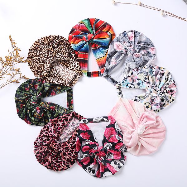 Velours bébé chapeau d'hiver imprimé léopard ours oreille garçon fille casquette fleur Football cravate teinture Turban bandeau nouveau-né cheveux accessoires