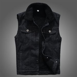 Velvet Black Vest Korean Denim Vest Sleeveless Jacket Mens Autumn Winter Warm Vest Waistcoat Slim Fit Coats Big Sizes 5xl
