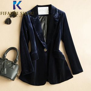 Veste Blazer en velours pour femme, haute qualité, poche à bouton unique, mode, costume d'automne, ample, formel, manteau, 240226