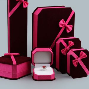 Fluwelen strik sieraden verpakking houder dozen voor hanger ketting bedelarmbanden ring oorbel bangle display case decor