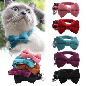 Collier de chat en velours Couleur de couleur Bowknot Puppy Chihuahua Colliers avec Bell Sécurité Recordable Cats Catt à nœuds papillon ACCESSOIRES