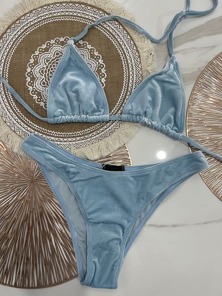 Velvet Classics Blue Bikini Set Designer Two Pieces Bikinis 2024 Luxury Swimsuit Fashion Maillots de bain Stron