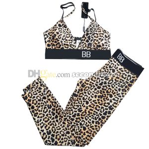 Leopard Print Tracksuit Femme Yoga Crop Top Letters Sport Leggings Summer Gym Wear