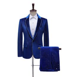 Velvet dots afdrukken blazer pak jas heren podium jassen slanke fit bruiloft heren jas ontwerper blazer hombre club dj clothers 210527