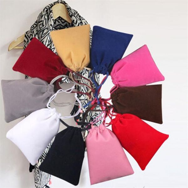 Sacs à cordon de velours de haute qualité Emballage cadeau Sac à bijoux floqué Pochettes à bijoux Tissu d'emballage pour casque Faveur Holders168r