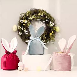 Velvet Easter Bunny Bucket voorkeur korte oren konijnmand Drawtring Candy Bag Soft Pluche opbergzakken A0111