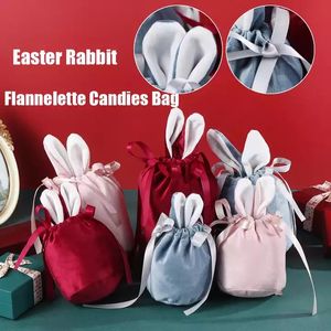 Velvet Easter Bunny Bucket voorkeur korte oren konijnmand Drawtring Candy Bag Soft Pluche opbergzakken E0111
