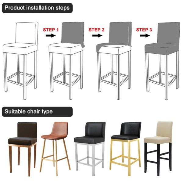 Couvercles de chaise de bar à tissu en velours couvre-chaise à manger douce étendue Couvrages à dos courts lavables chaises pour le banquet de l'hôtel de maison de cuisine