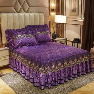 Drap-housse en velours, couvre-lit en dentelle gracieuse, décoration de chambre à coucher, matelas antidérapant pour KingQueen, taille 240227