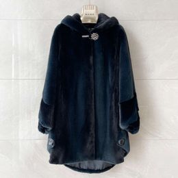 Manteau en velours pour femmes, longueur moyenne, ourlet ondulé, capuche, fourrure de vison, herbe, Silhouette 4958