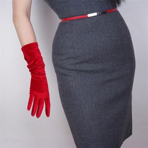 Gants en velours dans le long rouge de noël pour femmes, gants dorés à haute élasticité pour écran tactile 40cm SRHS40259R