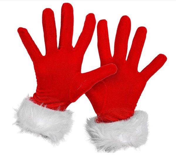 Gants en velours avec manchette en fourrure blanche, mitaines de noël, accessoires de Costume de fête, accessoires de déguisement d'halloween