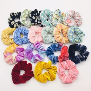 Nastri per capelli in velluto Cerniera Donna tie dye Fasce per capelli elastiche Scrunchy Ragazze Flower Plaid Copricapo Ponytail Holder M3677