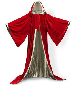 Fluwelen capuchon met lange mouwen Mantel Wicca Robe Renaissance middeleeuwse hekserij Larp2041