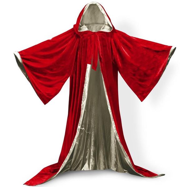 Cape à capuche en velours à manches longues, Robe Wicca Renaissance, sorcellerie médiévale Larp223E