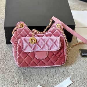 Bolso Hobo de cuerno de terciopelo con cadena, bolso cruzado con cadena, Hardware dorado, hebilla con letras, bolso de mujer, bolsillo frontal liso, bolsos de mensajero de alta calidad para mujer