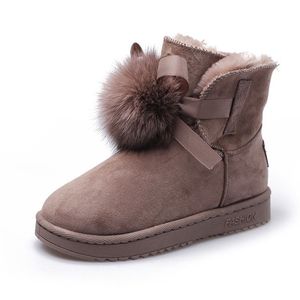 Velvet imitación de bola de pelota de zorro botas de nieve femenina engrosado de terciopelo Aumento de cintas lindas botas de botas cortas botas de algodón zapatos de algodón