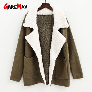 Veste de velours pour femmes manteaux d'hiver manteaux d'automne vêtements d'extérieur longs tricotés manteau femme chaud 210428