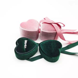 Boîte de bijoux velours boîtes à bagues en forme de coeur Anneaux de boucles d'oreilles
