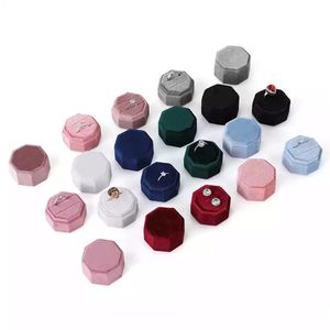 Velvet sieradendoos draagbare Octagon dubbele ring opbergdozen trouwring vitrine voor meisjes vrouwen cadeau