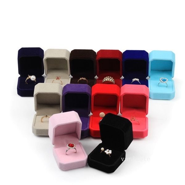 Envoltura de regalo Joyas de terciopelo Cajas de regalo Diseño cuadrado Anillos Pantalla Show Case Bodas Fiesta Pareja Joyas Caja de embalaje para pendientes de anillo LT215