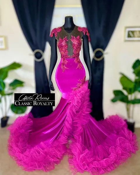 Robe De bal longue en velours pour filles noires, avec perles et cristaux, robes De fête d'anniversaire, Robe De soirée, 2024