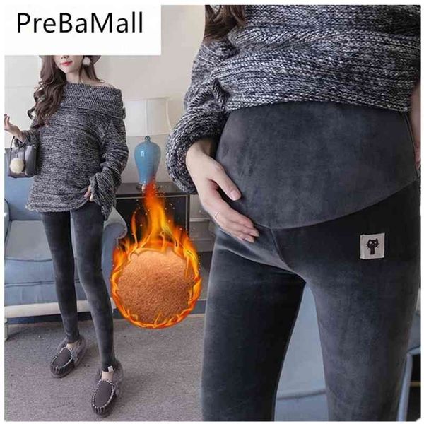 Leggings de maternidad de terciopelo Pantalones para mujeres embarazadas Ropa de invierno cálida Engrosamiento Pantalones de embarazo Ropa B0509 210918