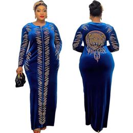 Velvet maxi -jurk Afrikaanse kleding voor dames letter gewaad Afrika kleding pailletten o nek korte mouw jurken plus maat 4x 240319