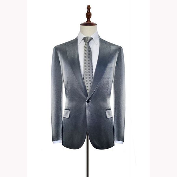 Velours Hommes Costumes Gris Argent Slim Fit Un Bouton Deux Pièces (Veste + Pantalon) Blazer Groom Tuxedos Business Party Wear