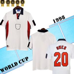 Nom de velours 1997 1998 Maillot de football rétro Accueil Blanc SHEARER SHERINGHAM BECKHAM Hommes OWEN SCHOLES 97 98 Chemise de football classique