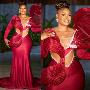 Velvet plus taille aso ebi robes de bal à manches longues illusion robe formelle du soir sexy pour occasions spéciales