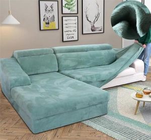 Velvet Plux de canapé en forme de L pour le salon Coup de meubles élastiques Coup de couvre en housse de canapé d'angle longue Soupage 2103174402417