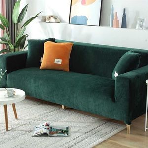 Fluwelen Pluche Sofa Cover voor Living Room Sectional Couch Elastische Case Slipcover Stretch 1/2/3/4 Seater 211116