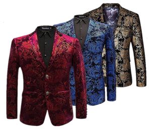 Velvet Silver Blazer Men Paisley Floral Jackets Wine Red Golden Stage Pak Jacket Elegant Wedding Mens Blazer Plus Maat M6XL Y1913955909