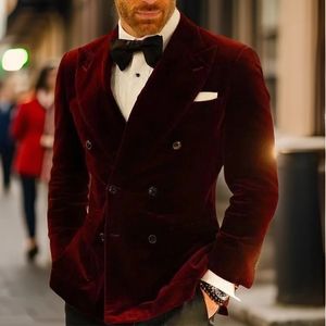 Veste de smoking en velours pour hommes, costume à double boutonnage bordeaux, Blazer Slim Fit, fête de bal, 1 pièce, manteau de mode pour marié, 2024 240311