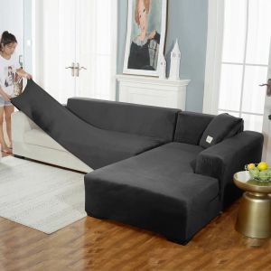 Velvet Sofá cubre la cubierta del sofá seccional elástica L Case de fundas de sofá en forma de sillón