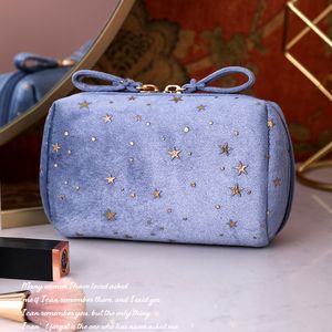 Velvet Starry Sky Cosmetic Sac, sac d'embrayage en velours portable, sac de rangement à lèvres à lèvres pour téléphone mobile à double fermeture à glissière, style de luxe léger