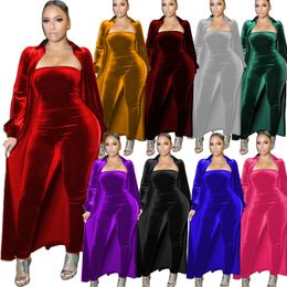 Velvet strapless jumpsuit en vest tweedelig broekcasual tracksuits vrouwen sexy outfits sets gratis schip