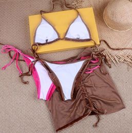 Velvet Swimwear Luxury Trois pièces Bikini Ensemble jupe brésilienne Suite de baignade Designer MAINTER