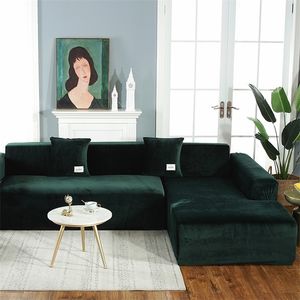 Couvertures de canapé en forme de L en peluche épaisse en velours pour salon, étui solide élastique pour canapé chaise longue coin housse de canapé extensible LJ201216