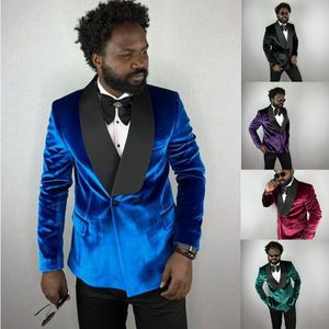 Velvet warme bruidegom mannen bruiloft Tuxedos sjaal revers outfits kostuum homme mariage feest prom blazer slijtage een stuk