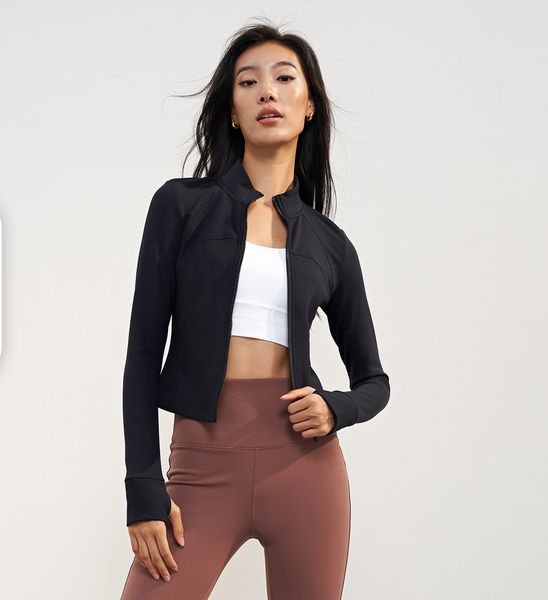 Veste de yoga coupe-vent en velours à col montant, isolation à température constante, sport slim, manches longues, vêtements de gymnastique courts d'automne et d'hiver pour femmes