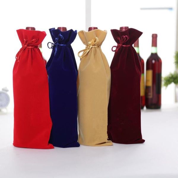 Sacs à bouteilles de vin en velours, pochette cadeau en velours, 15x36cm, sacs pour cadeaux de mariage, vin rouge bleu kaki LX8895
